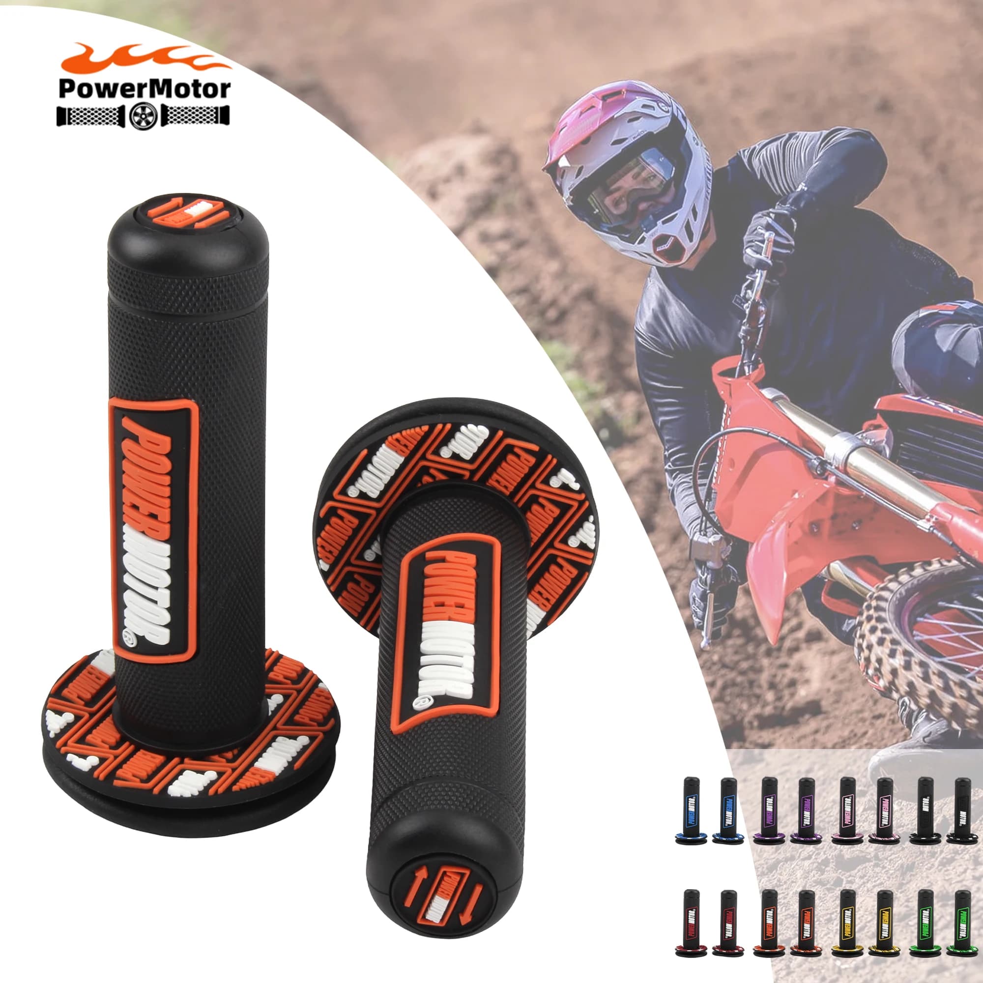 Universal Motorcycle Grips 7/8 In 22mm 24mm Handlebar Protection Accessories Dirt Bike Off-Road Rubber Gel Hand Grip Powermotor