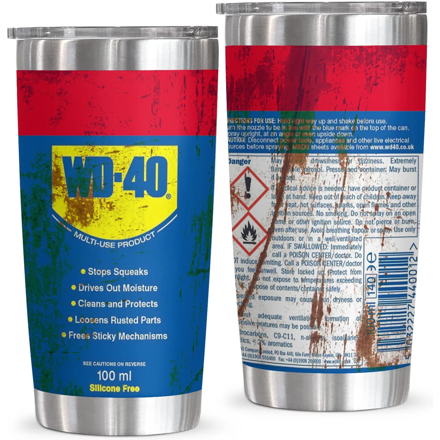 Bicchiere isolato sottovuoto in acciaio inossidabile WD40 da 20 Oz a doppia parete con cannuccia e coperchio per mantenere la tazza per auto con bevande calde e fredde, design invecchiato