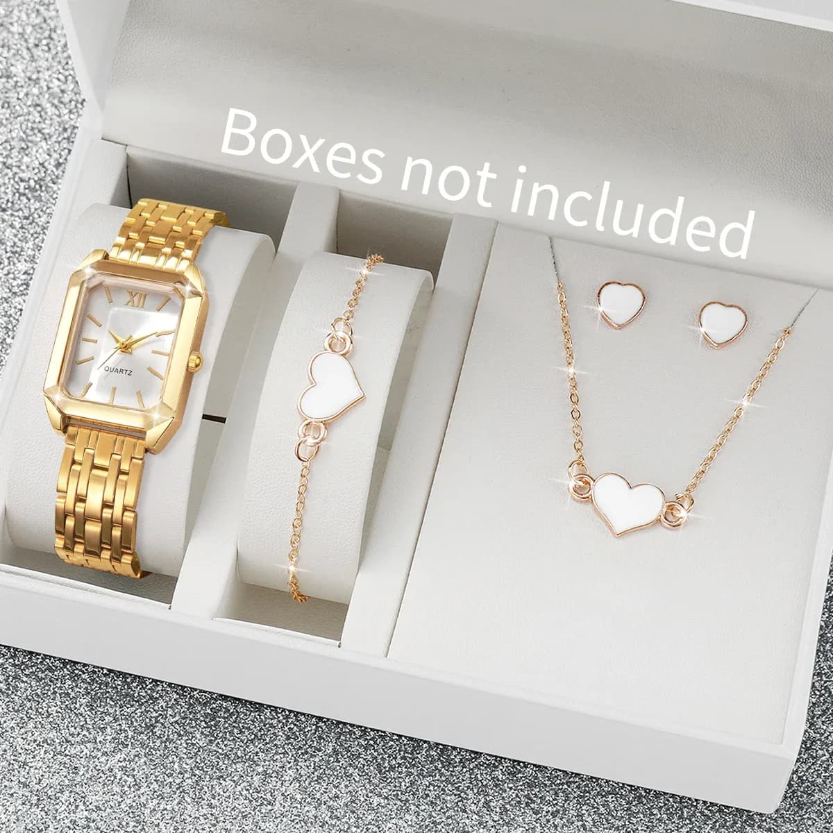 Set di 5 Orologi da Donna al Quarzo con Quadrante Rettangolare e Numeri Romani, Set di Gioielli a Forma di Cuore, Reloj Mujer (Senza Scatola)