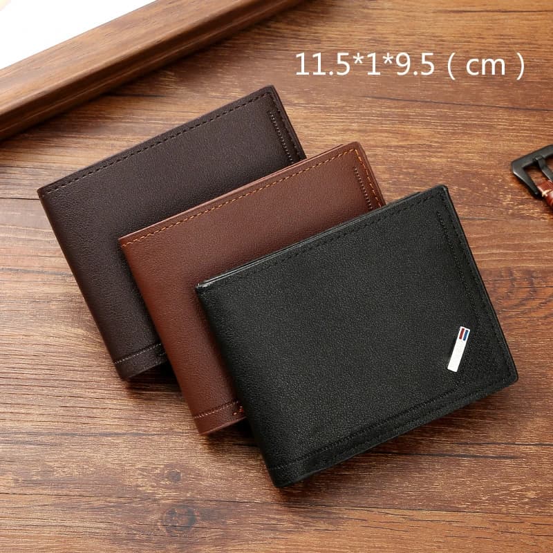 Men's Short Frosted Leather Wallet Premium Product Multi-Slot Coin Pocket Photo Holder Short Purses Small Black Men's Wallet New