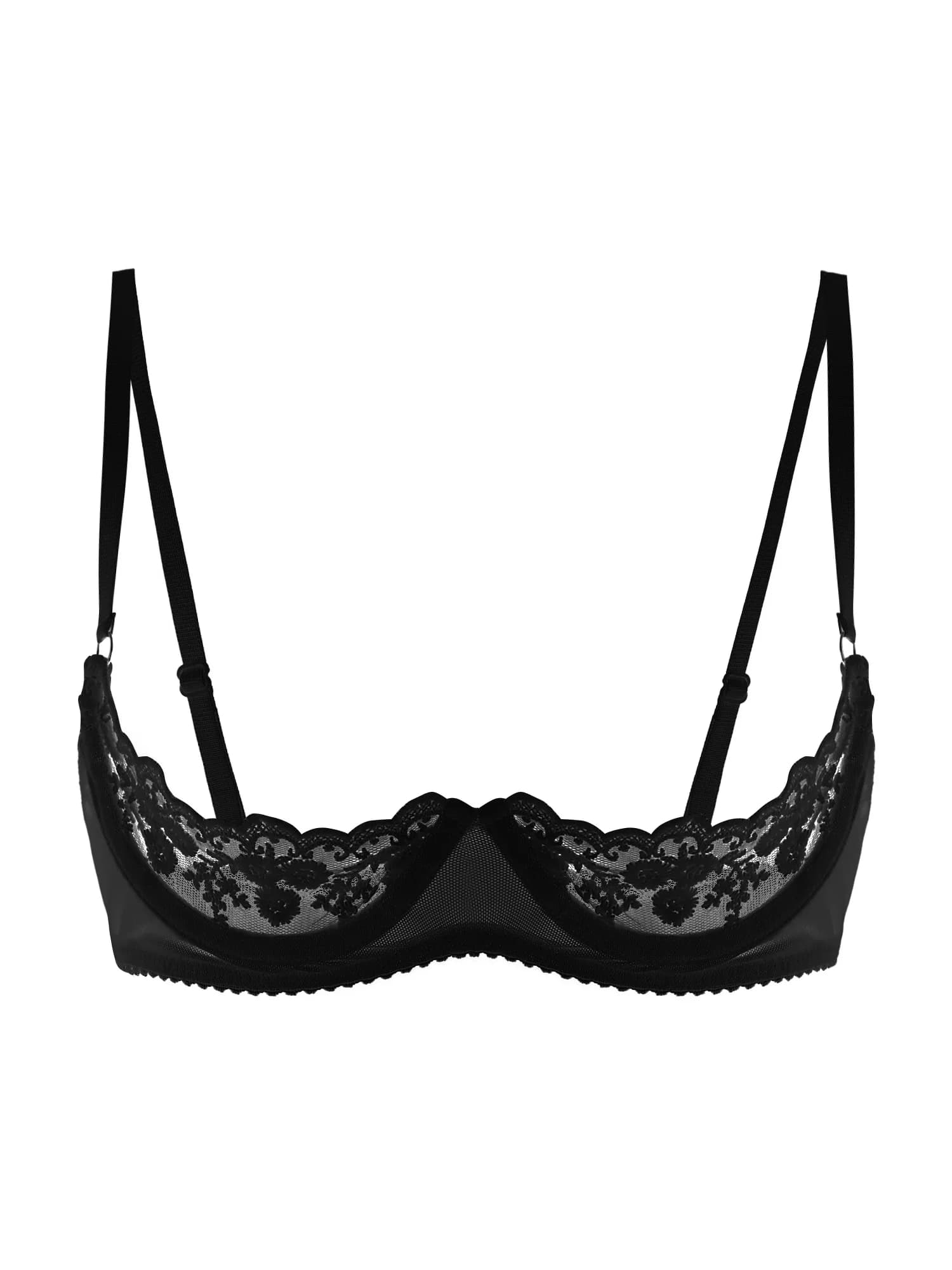 Women Sexy Open Cups Bra Sheer Lace Exposed Nipples Brassiere Adjustable Strap Lingerie Underwear Nightwear for Couple Game