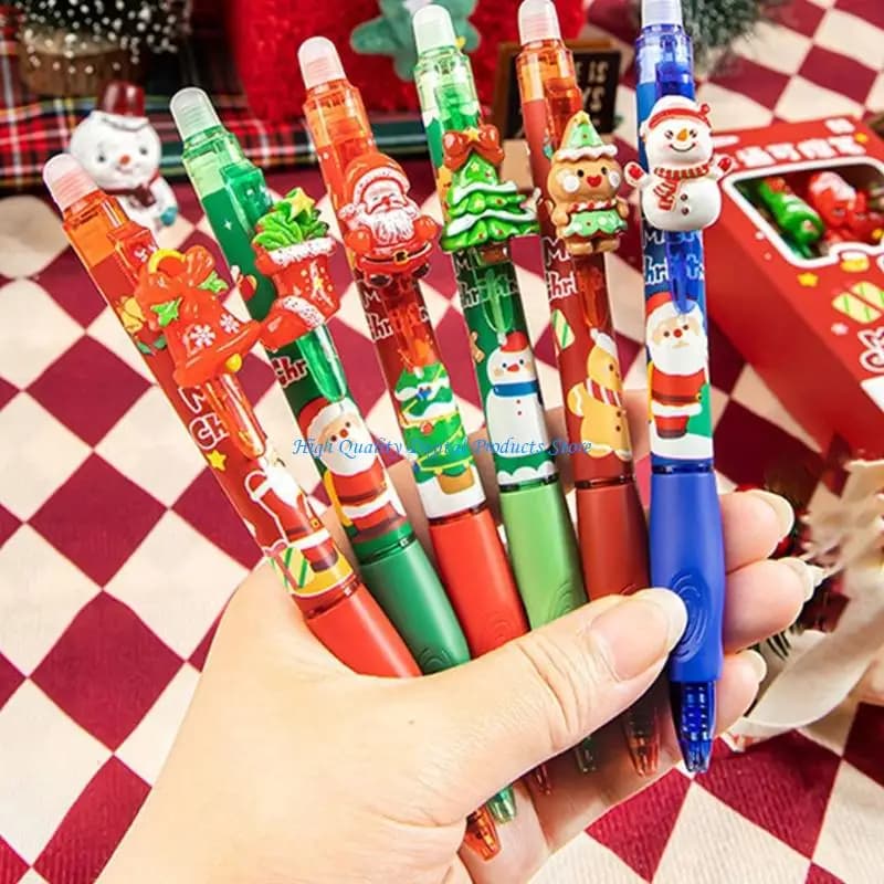 U2JE 6Pcs Christmas Themed Erasable Gel Pen Retractable Gel Inks Pen Blue Inks 0.5mm for Daily Writing Note Taking Journaling