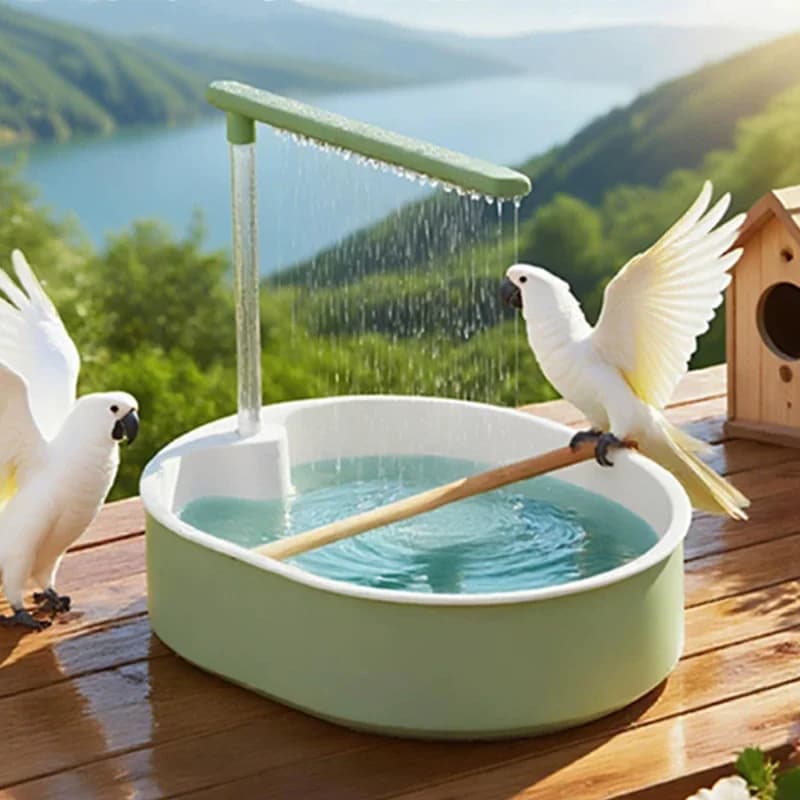 Vasca da Bagno Automatica per Pappagalli con Doccia e Fontana USB, Rubinetto Elettrico Circolante, Accessori per la Pulizia di Grandi Uccelli