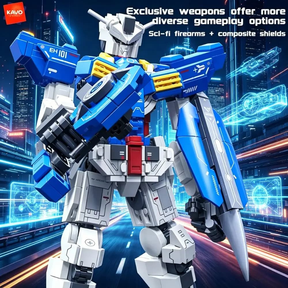 KAVOWORLD 648 Pezzi Blocchi da Costruzione Robot Blu e Bianchi, Giocattoli Educativi Sci-Fi Mecha, Set Creativo di Mattoncini per Regali Festivi per Adolescenti