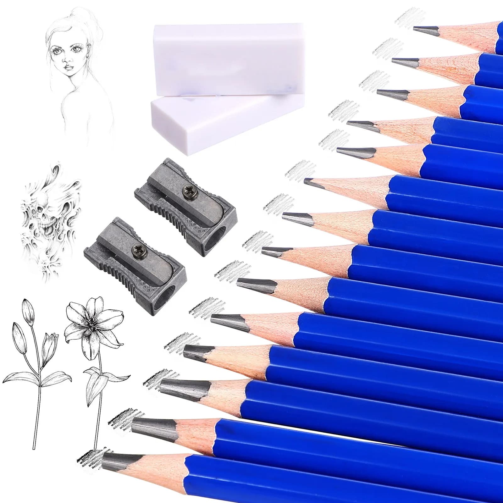 1Set Drawing Pencils Set Sketch Pencils for Sketching Art Students Beginners Kids Good Adhesion Sliding Properties Erasers