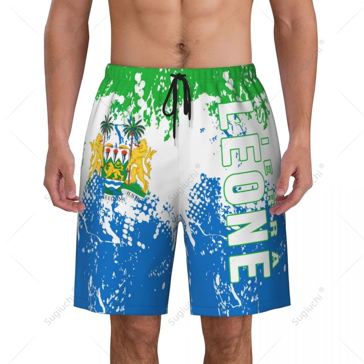 Pantaloni da spiaggia con bandiera Sierra Leone da uomo Pantaloncini da surf Surf Ragazzi Calcio Ciclismo Costumi da bagno Corsa in poliestere
