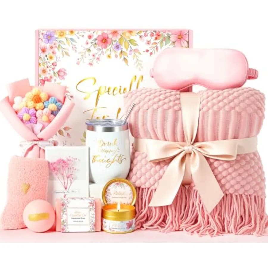 Regali di Compleanno per Donne, Regali per la Festa della Mamma, Regali di San Valentino per Lei, Cesto Regalo Spa per la Cura Personale con Coperta, Candela e Asciugamano