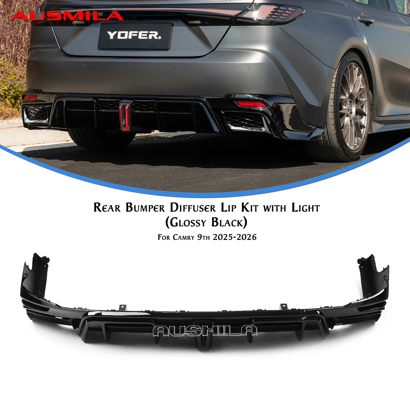 Yofer Car Rear Bumper Diffuser Spoiler Splitter Tail Lip For Toyota Camry 9th Generation Deluxe Version 2025-2026