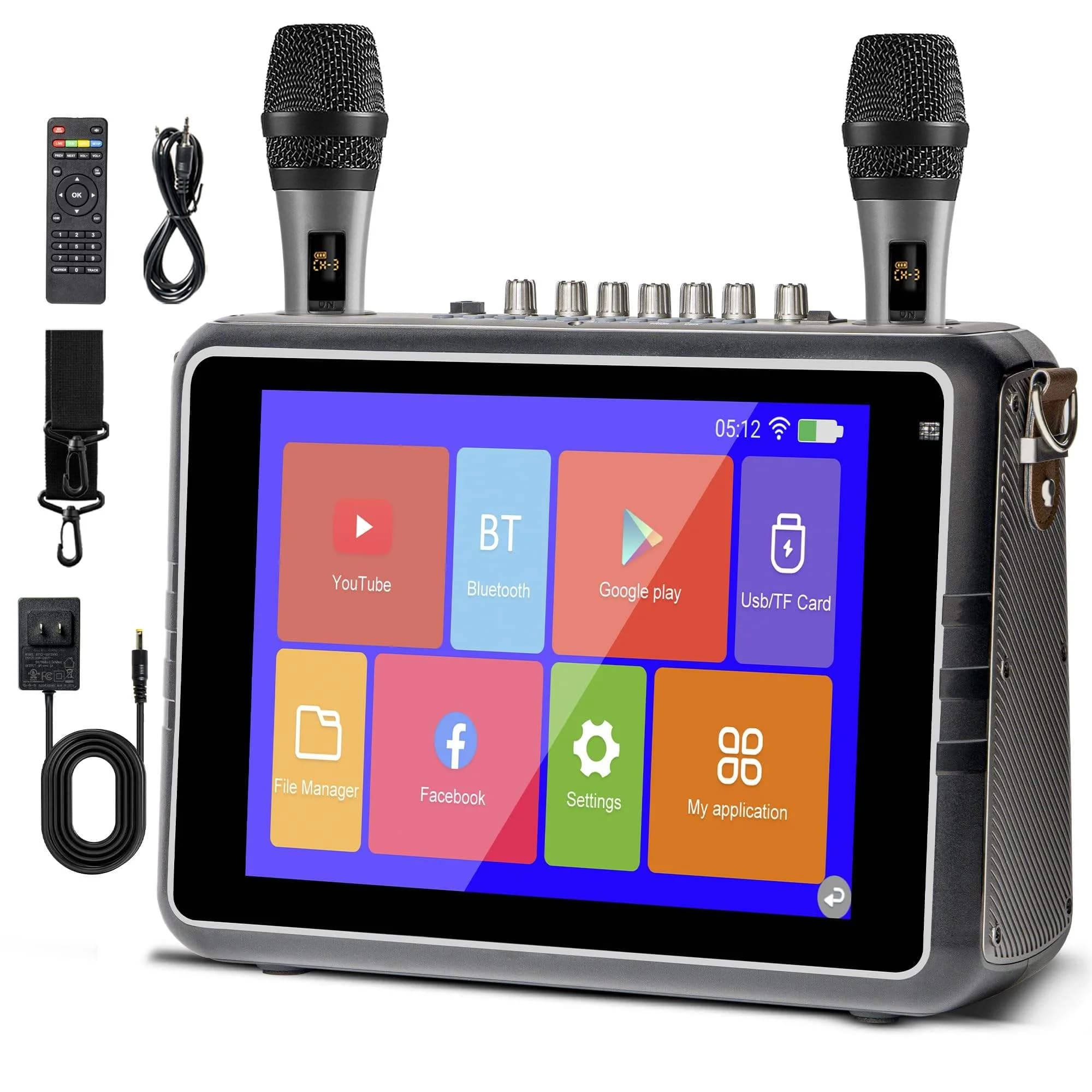 Professional Karaoke Machine with Lyrics Display for Adults, 2 Wireless Microphones, Portable PA System
