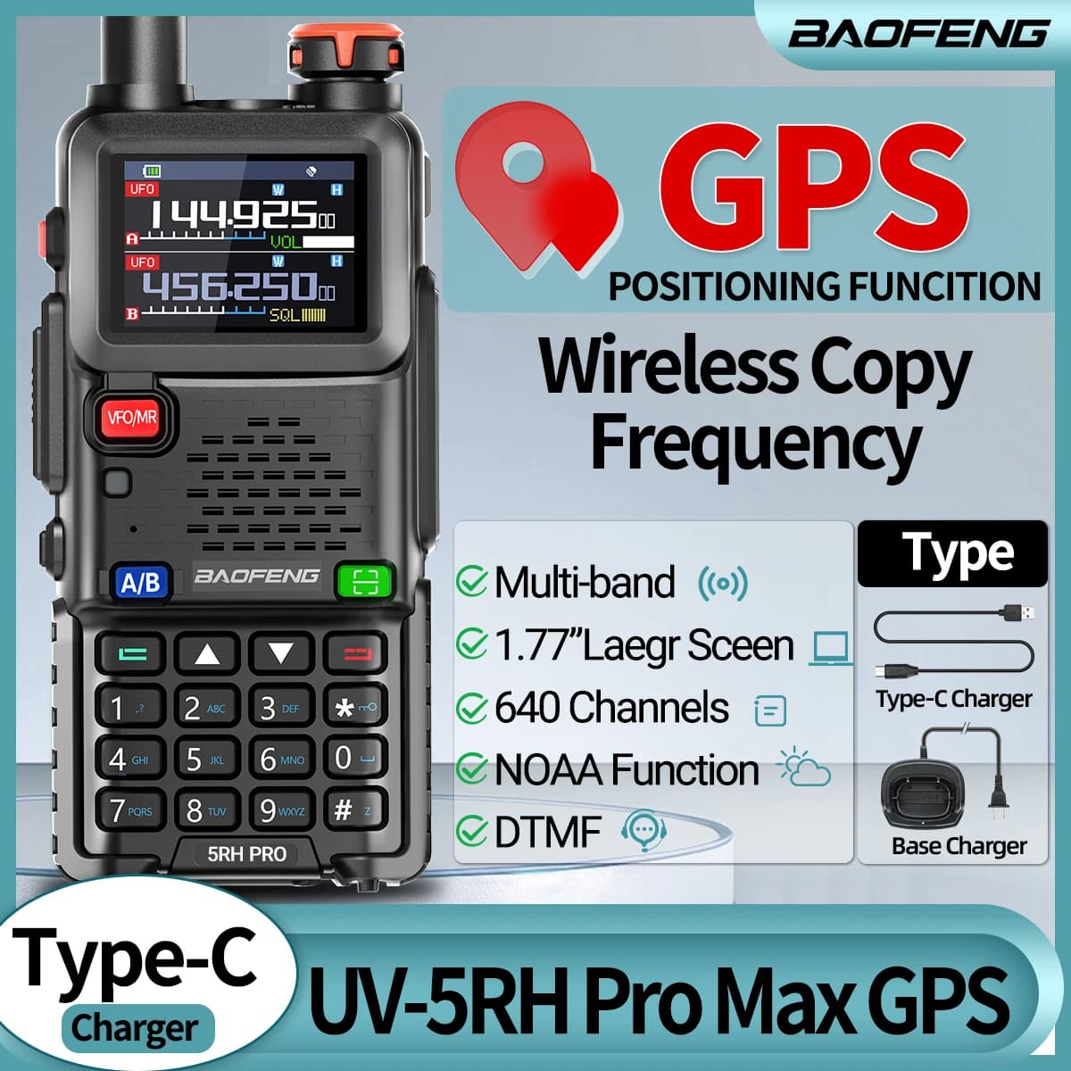 Baofeng UV-5RH PRO GPS Multi Band Walkie Talkie Wirless Frequenza di copia 640CH NOAA A lungo raggio UV-17 PRO GPS Tow Way Ham Radio