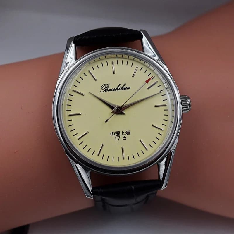 Shanghai antique watch for men Vintage 8120 mechanical wristwatch Manual winding 36mm Acrylic dome Homage Retro men's watch