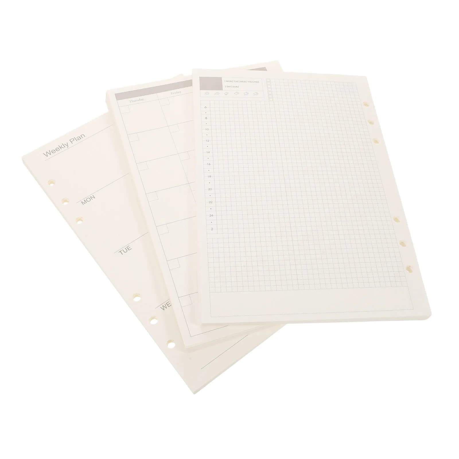 3 Ricariche per Planner A5 a 6 Fori, Inserti Giornalieri, Settimanali e Mensili, Carta a Righe per Agenda, Ricarica per Quaderno per Lavoro e Scuola