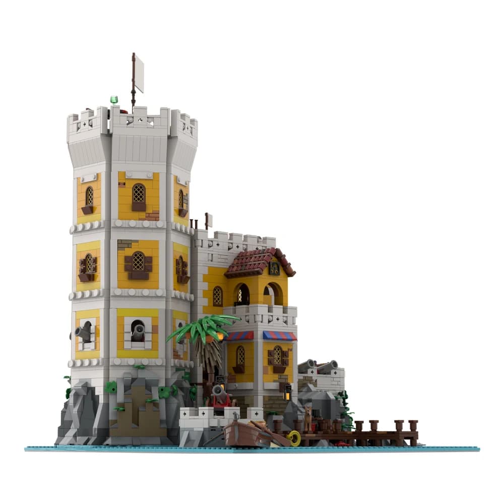 MOC Pirate Serie Fort Watchtower Priso Island Building Blocks Fortezza Difesa in Mare Casa Mattoni Giocattoli Regali di compleanno per bambini