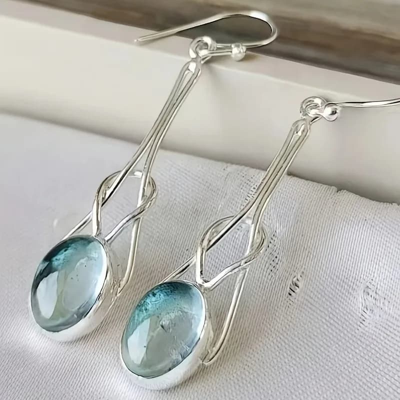 1 Pair Elegant Bohemian Style Sea Blue Faux Gemstone Pendant Earrings, Suitable for Daily, Party, Travel Wear As Jewelry Gift