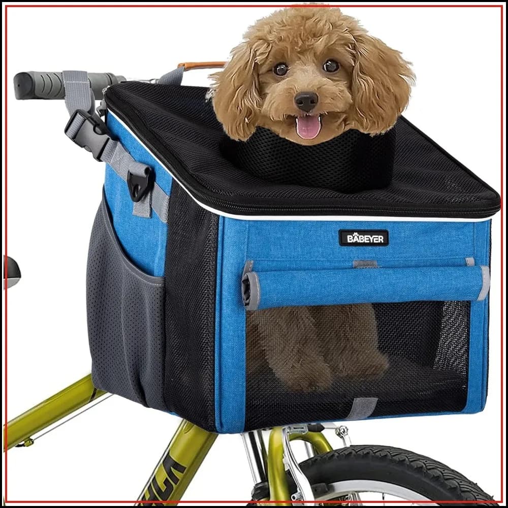 Dog Bike Basket, Soft-Sided Pet Carrier with 4 Mesh Windows for Small Dogs Cats