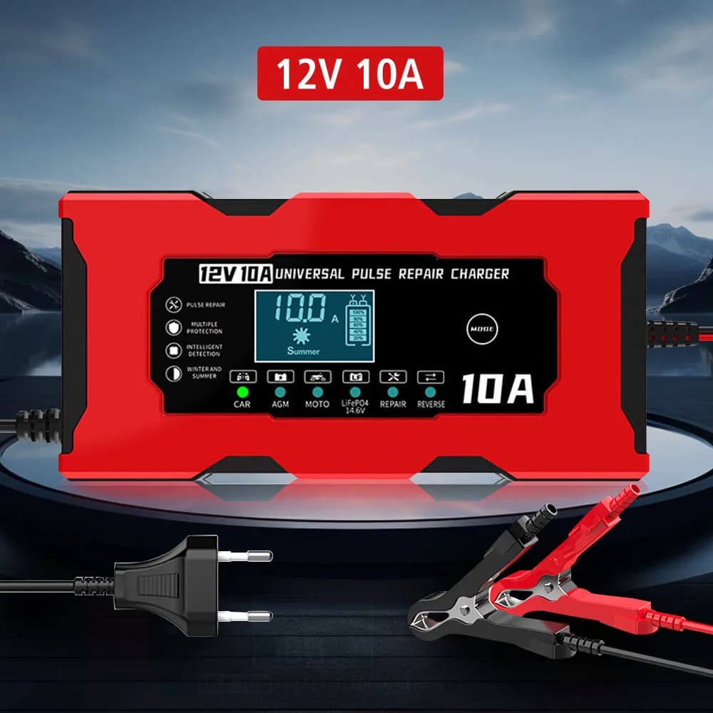 12V 10A Display LCD digitale Spina UE/USA Riparazione impulsi 14.6V 10A Caricatore al litio ferro Caricabatteria intelligente Caricabatteria per auto