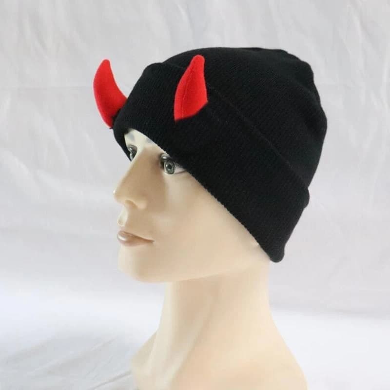 X6HE Cuff Hat for Halloween Festival Cover for Knit Hat with Adult Devil Horn