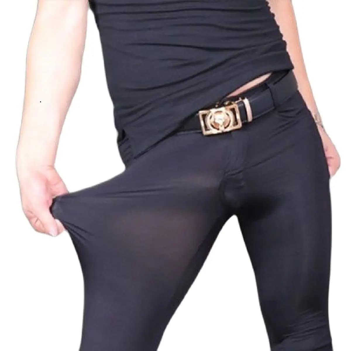 Summer translucent leggings ice silk pants ultra-thin pants Casual medium waist pants slim man pencil pants naked wear experience
