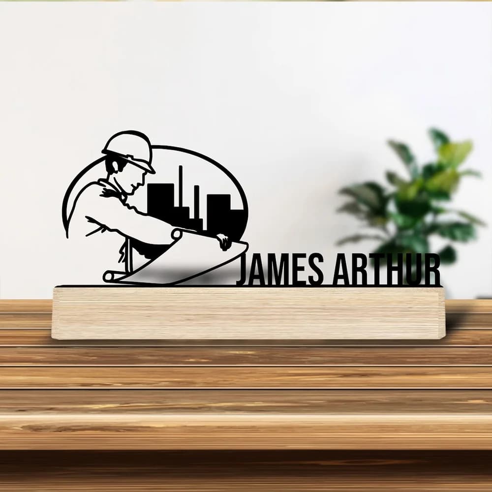 1pc Personalized Metal Artwork Custom Name Equipped with Wooden Base Office Decoration,Christmas and Housewarming Gifts
