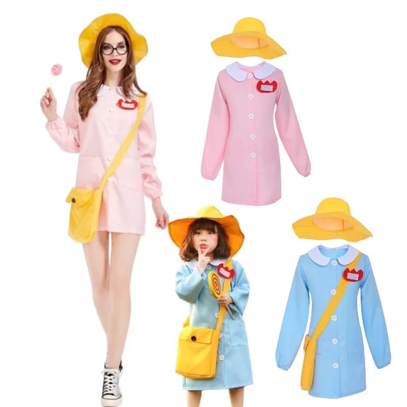 Lovely Japanese Kindergarten School Uniform Suit Parent-child Cosplay Costume Dress with Bag Hat 3pcs Set Halloween Party