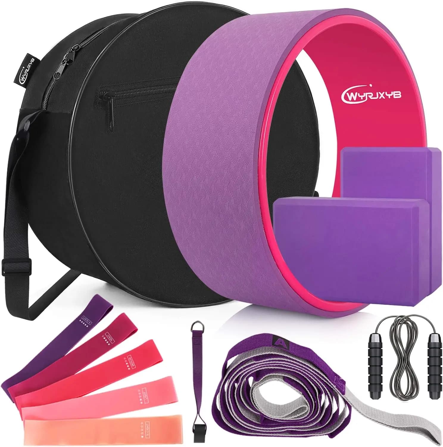 Yoga Wheel Set with Wheel Roller for Back, Blocks, Steps, Jumping Wheel and Beginner Bag