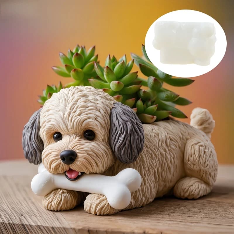 Dog bone-shaped silicone resin mold for pot of fat plants, dog ears, dog mouth, box holders, candle holders, chalk molds