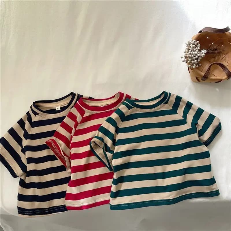 T-shirt a righe alla moda per bambini T-shirt a maniche corte in cotone per bambini, ragazzi e ragazze, top casual