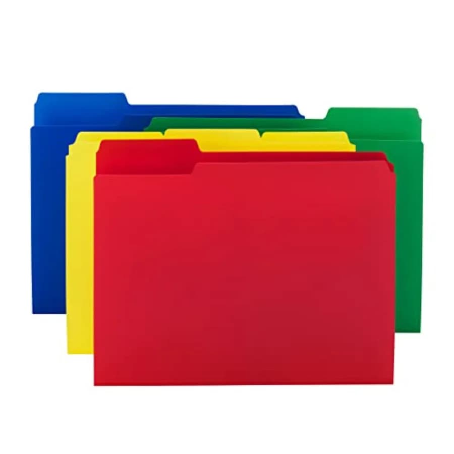 Poly File Folder, 1/3-Cut Tab Letter Size, Assorted Primary Colors, per Pack 10505