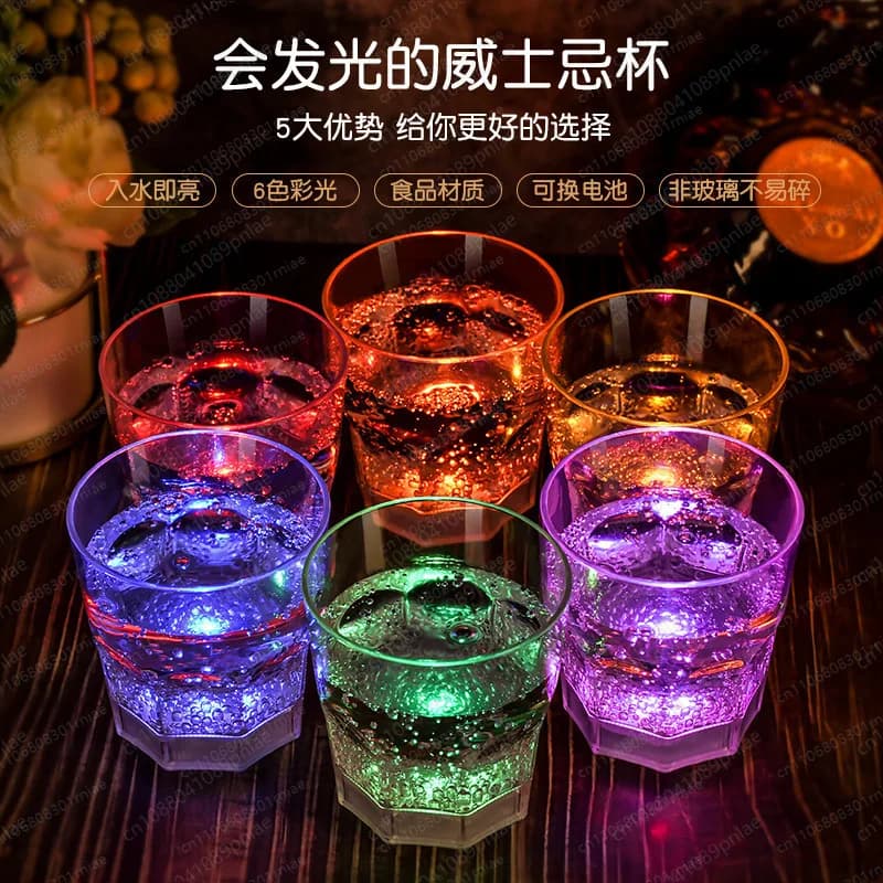 Set di 6 Bicchieri Luminosi a Induzione d'Acqua, Creativi per KTV, Feste, Bar, Bicchieri da Whisky