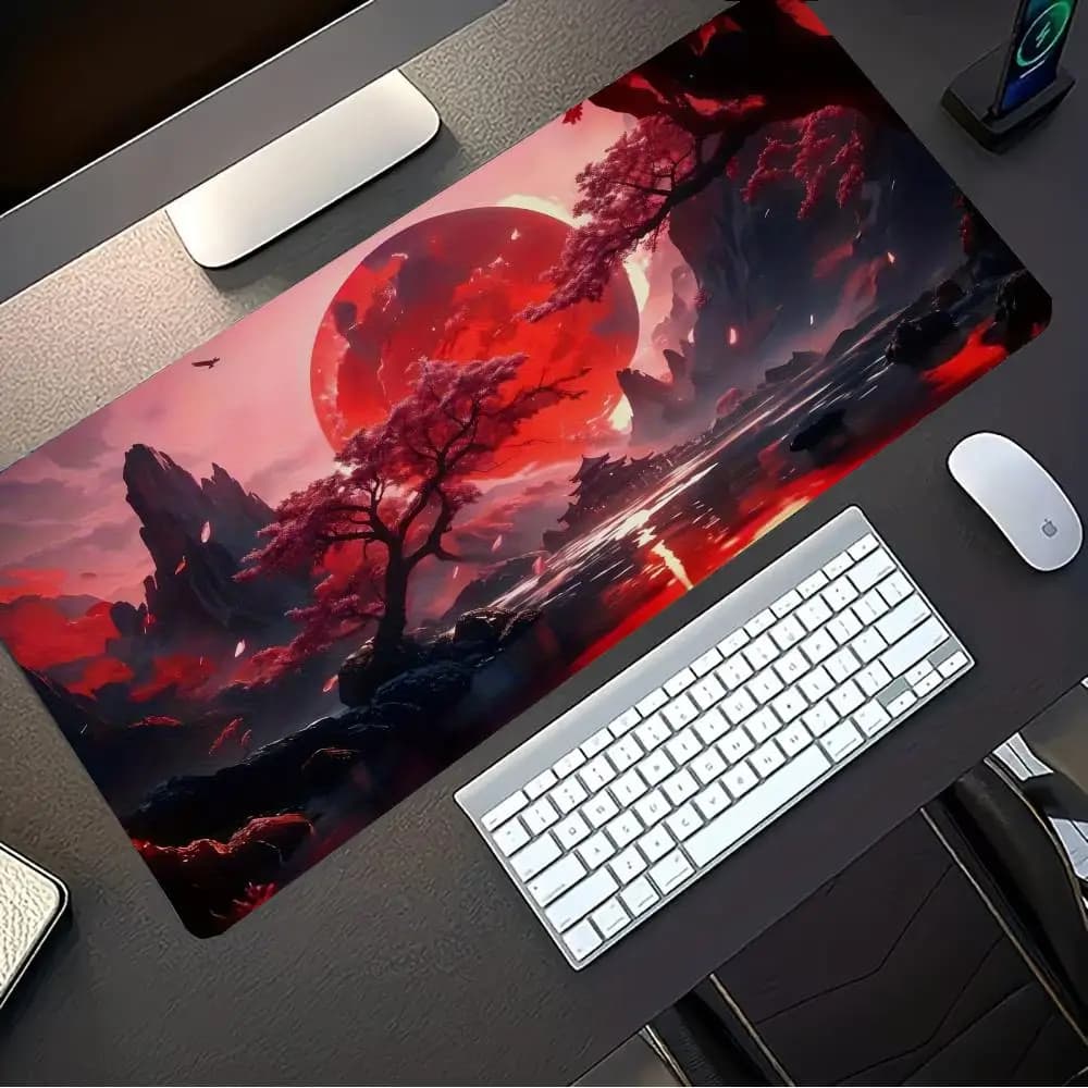 Tappetino per mouse con paesaggio, grande, astratto, da gaming, con bordi cuciti, antiscivolo, per ufficio