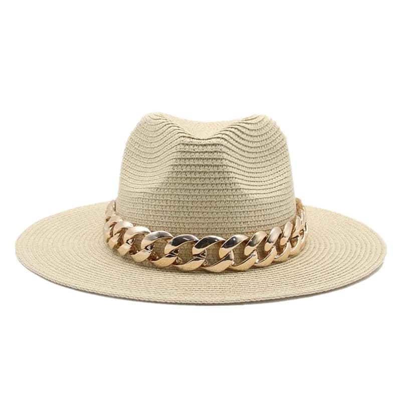Cappelli per le donne cappello sole paglia Panama catena d'oro cintura cappelli per gli uomini primavera nero kaki spiaggia Casual estate uomo cappelli Sombrero Hombre