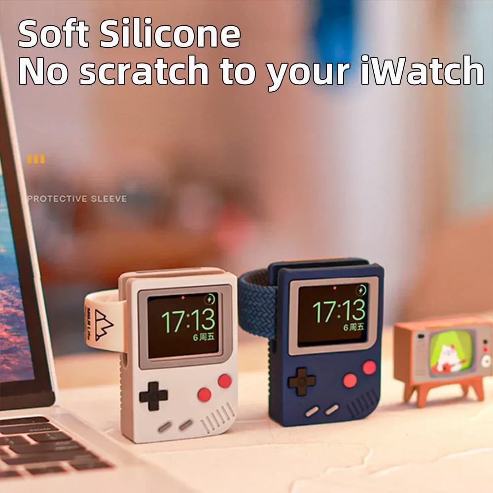 Supporto da tavolo per Apple Watch Charger Stand Retro Computer Pattern Base di ricarica per iWatch 8 7 6 5 4 3 2 SE Dock in Silicone