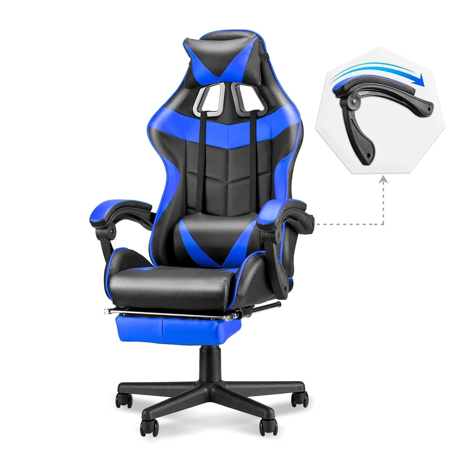 Sedia da Gaming Blu con Poggiapiedi, Sedia Ergonomica per PC con Poggiatesta e Supporto Lombare per Casa e Ufficio, Personalizzabile