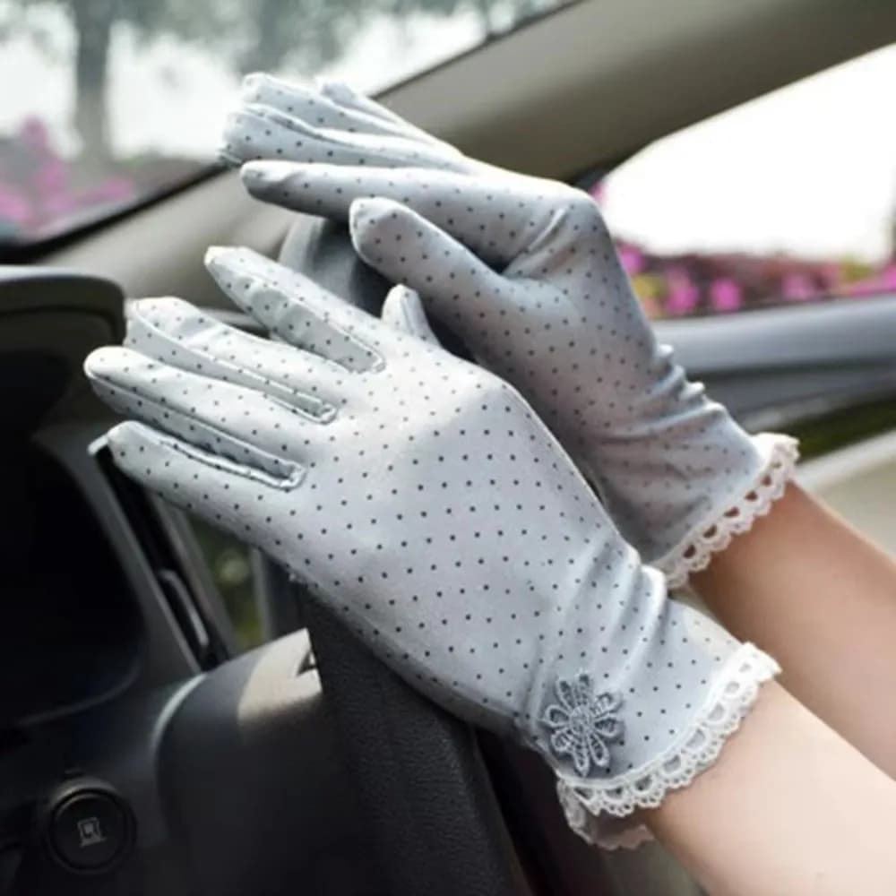 Fashion Polka dot Driving Gloves Breathable Thin Sun Gloves UV Protection Anti-Slip Lace Patchwork Gloves