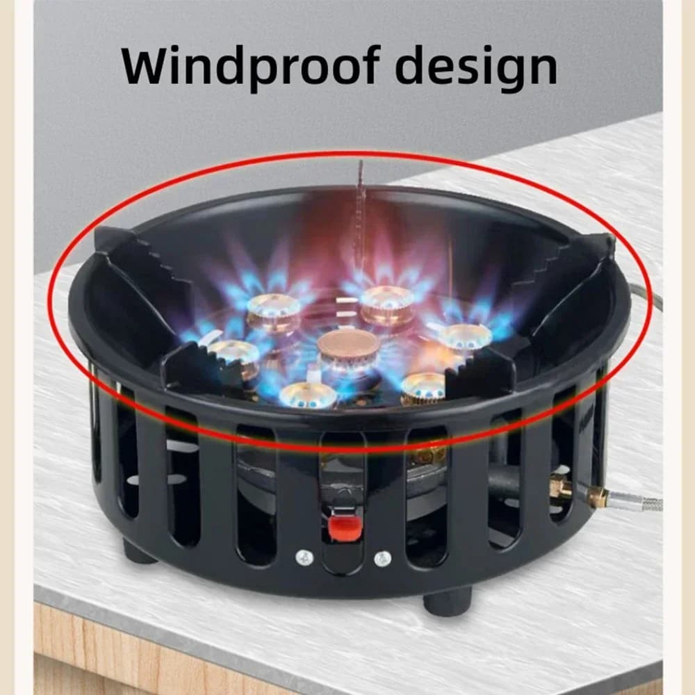 Fornelli da esterno con accensione elettronica per escursionismo da campeggio Fornello da campeggio a 7 core da 20000 W Bruciatore a gas ad alta potenza Fornello antivento