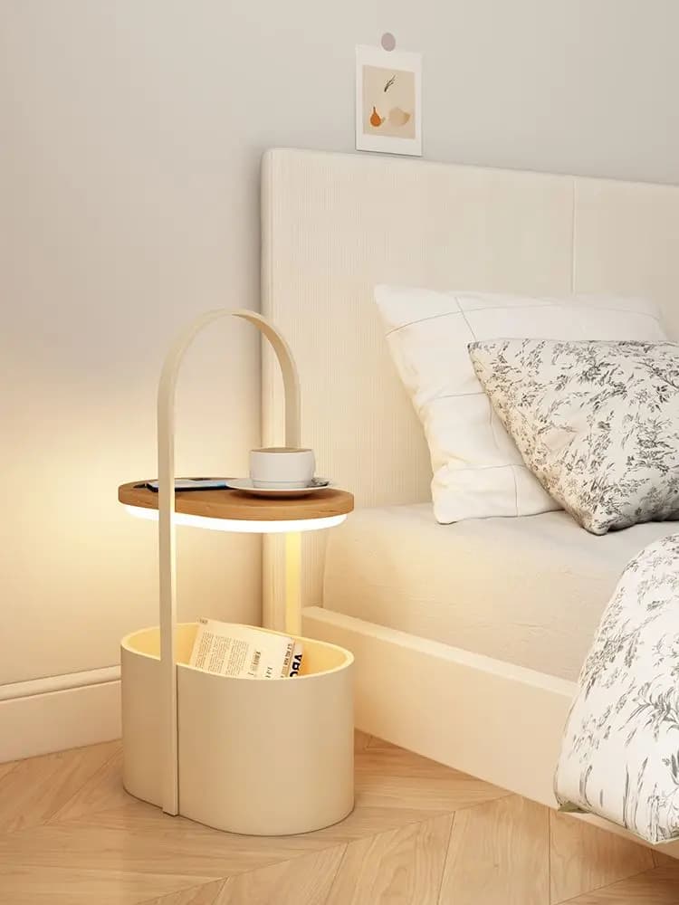 Lampada da terra per soggiorno Camera da letto Comodino Tavolino da caffè Bordo sullo scaffale Pochi atmosfera Crema Vento Lampada da scrivania verticale con ricarica wireless