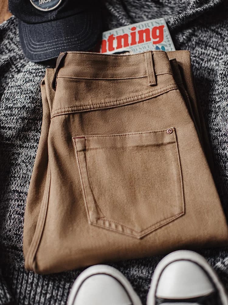 Jeans Casual da Uomo Maden American Sle Khaki a Gamba Dritta, in Misto Cotone e Fibra di Lyocell, Vita Media, Chiusura con Cerniera, Primavera Autunno