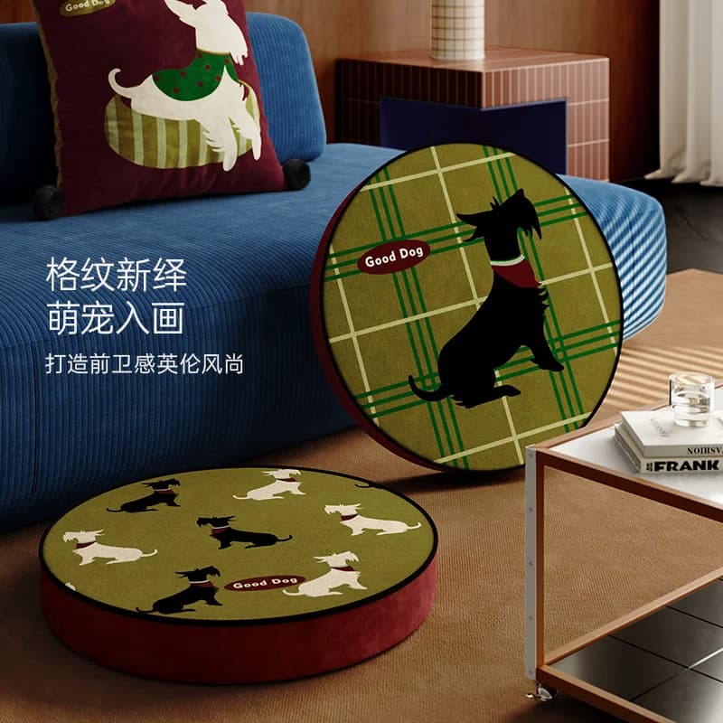 Vintage UK Dog Print Seat Cushion Pad Floor Stool Chair Putuan Foam Reversible Circle Bistro Kitchen Dining Comfortable Mat 16"
