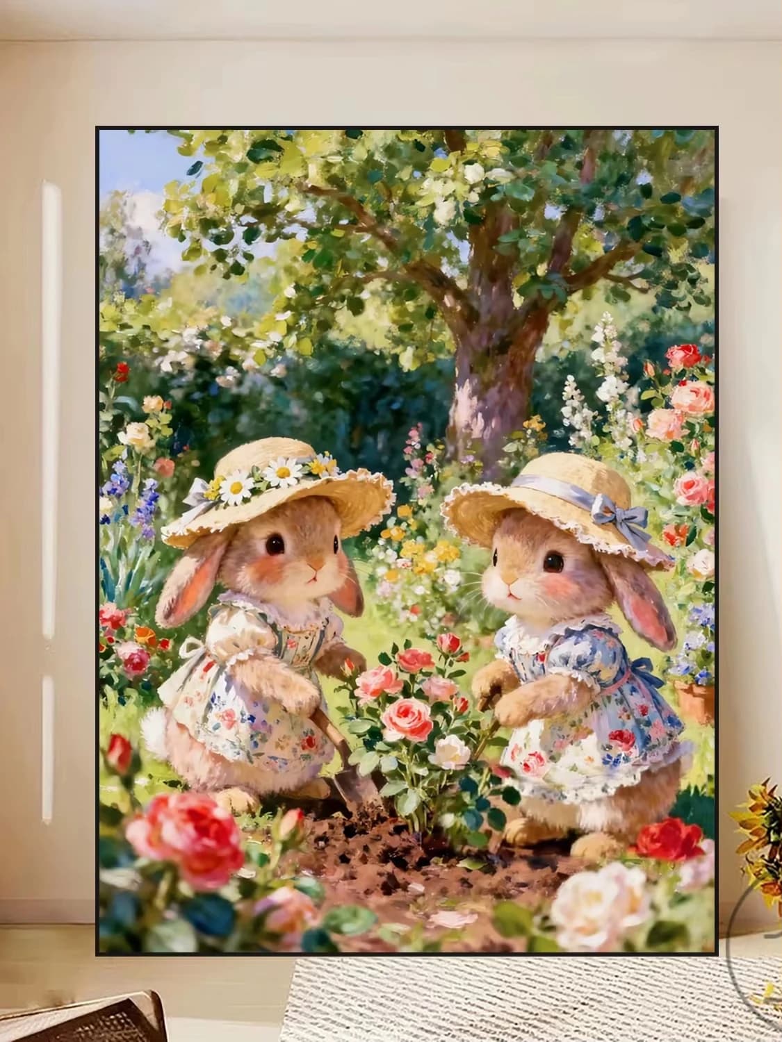 Kit Fai-da-Te per Pittura a Olio con Design Coniglio Campestre, Decorazione Murale per Soggiorno e Camera da Letto, Arte su Tela Fatta a Mano Senza Cornice