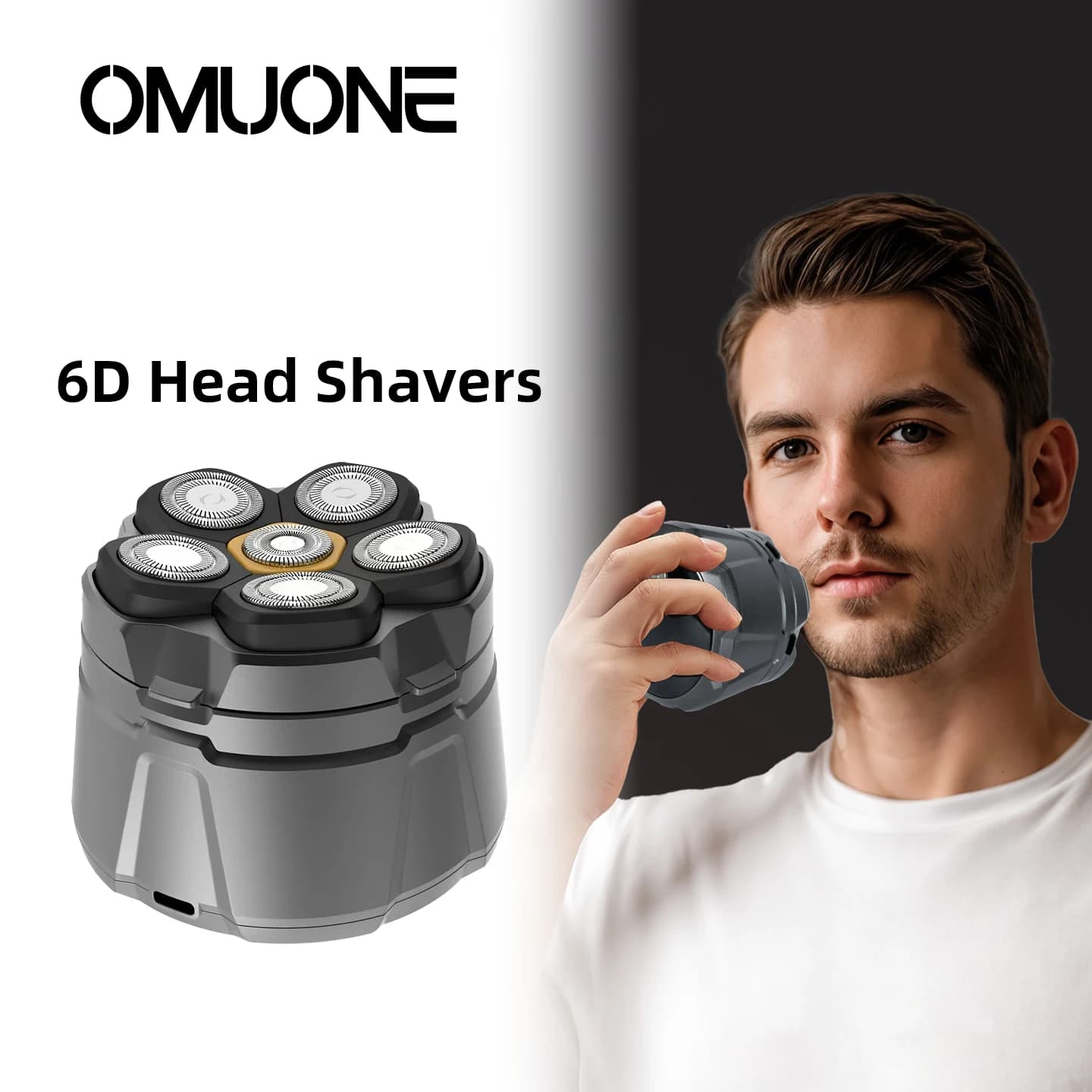 Rasoio Elettrico OMUONE per Uomini Calvi, Rasoio Magnetico 6D, Regolabarba Ricaricabile USB Impermeabile