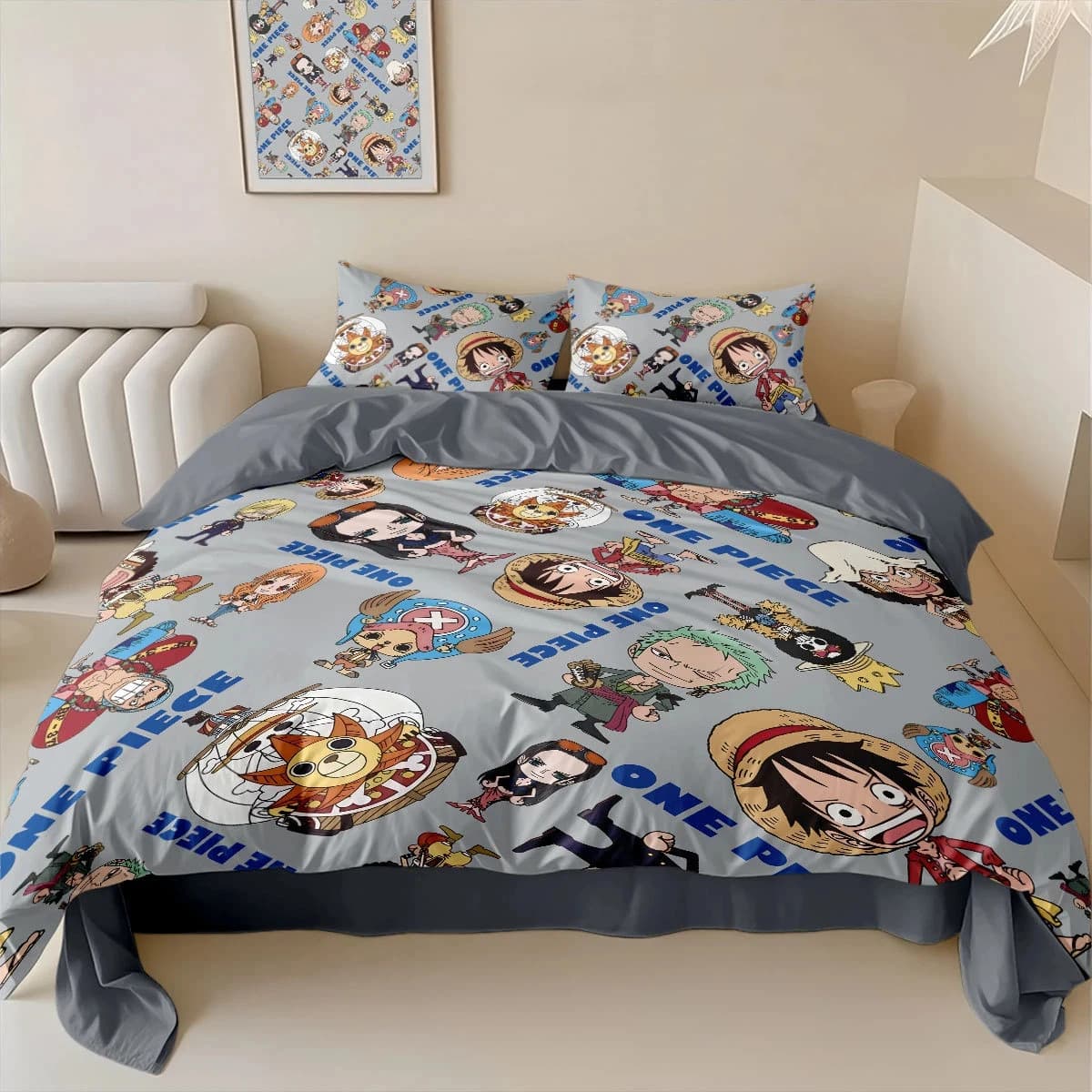 Kids Boys Anime One Pieces Bedding Set Nika Luffy Gear 5 Quilt Cover Pillowcase Duvet Cover Set Single Queen King Size
