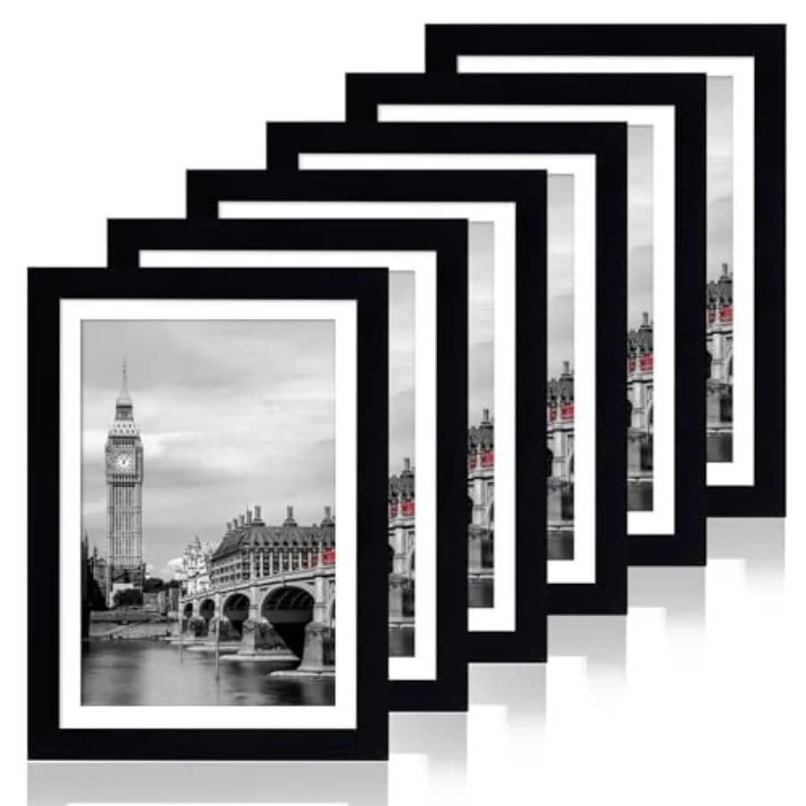 5x7 Picture Frame Set of 6 with Shatter Resistant Plastic Glass, Thin Border and Light Weight Photo Frames for Wall or Tabletop