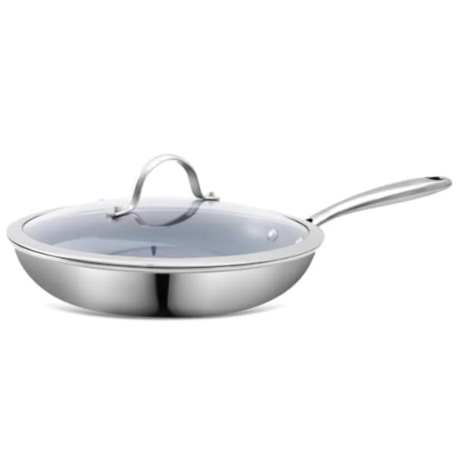 Padella Antiaderente in Acciaio Inox con Rivestimento Ceramico Sano e Non Tossico, Compatibile con Piani a Induzione, Elettrici e a Gas