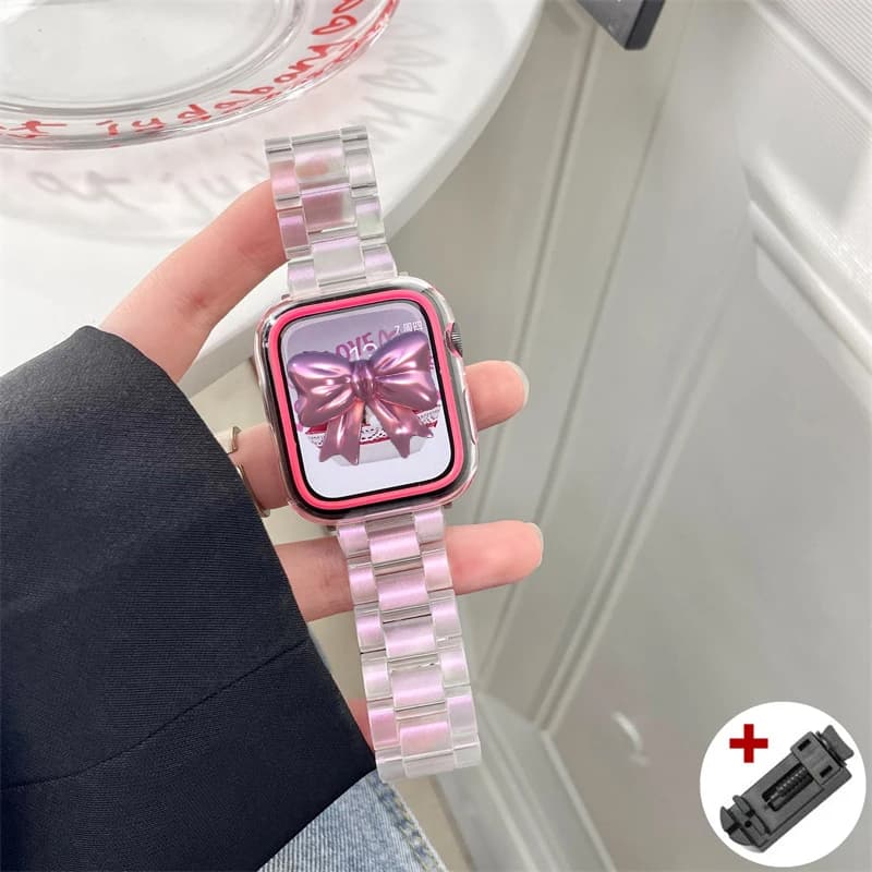 Cinturino trasparente colorato in resina per Apple Watch Ultra 49mm 8 41 45mm 38 40 42 44mm cinturino + custodia bracciale donna per iWatch 7 6 SE 5
