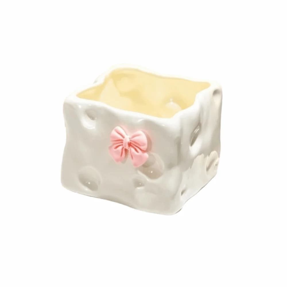 Contenitore portaoggetti quadrato in ceramica con design a coniglio, creativo, per spazzolino, trucchi e articoli da bagno, ideale anche per l'ufficio.