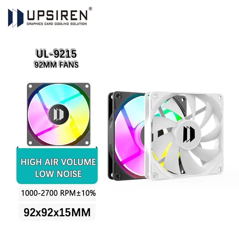UPSIREN UL-9215 Ventola ultrasottile da 9,2 cm Cuscinetto idraulico Ventola da telaio da 92 mm 4 pin PWM 2700 giri/min Ventole per case Nero/Bianco/ARGB 92x92x15mm