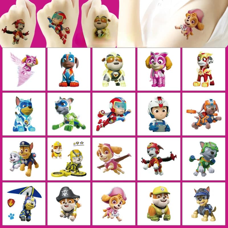 Waterproof Paw Patrol Tattoo Stickers, Cute Ryder Sticker, Funny Cartoon, Christmas, Birthday Gift, Reward Toy, 20Pcs Set