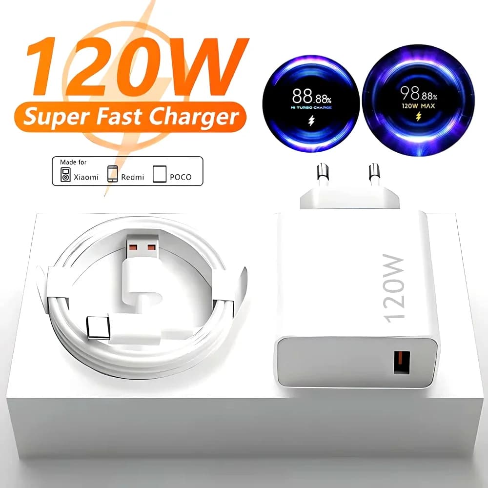 6A 120W EU Fast USB Wall Charger For Xiaomi 11 12 13 14 15 Ultra Redmi Note 11T 12 13 POCO F6 X5 Pro Type C Turbo Charging Cable