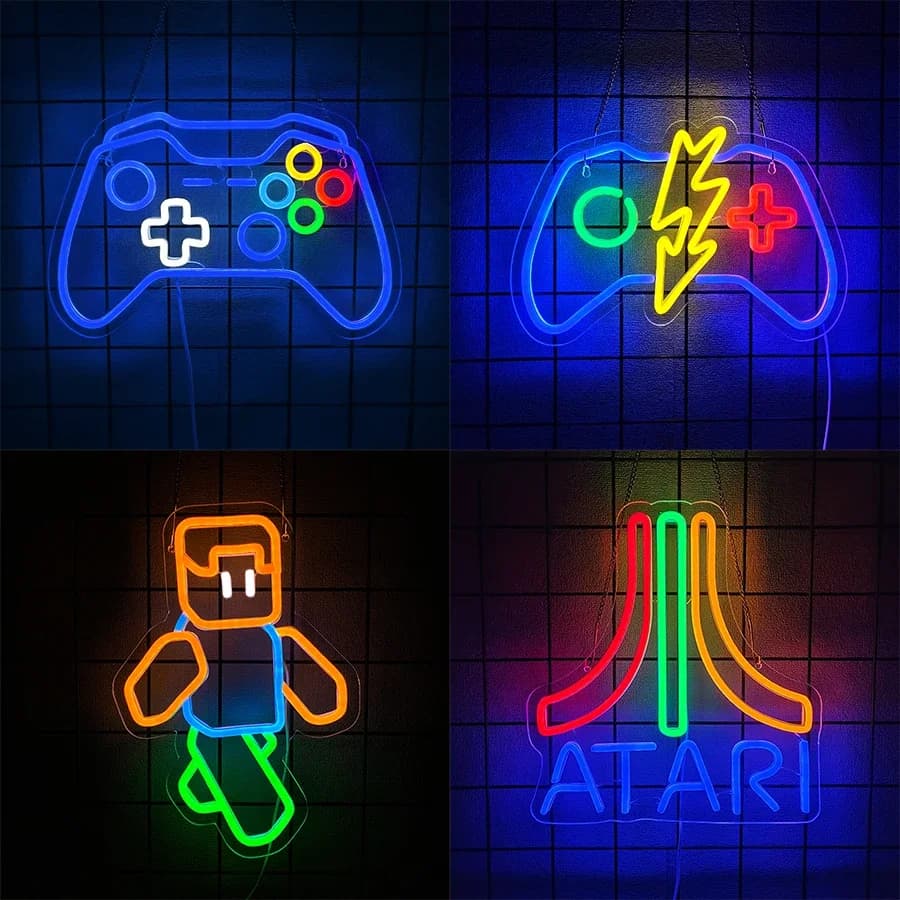 Icona della maniglia del gioco, adatta per camera da letto, bar, club, grotta dell'uomo, arredamento della sala giochi, regalo di compleanno per il fidanzato, insegna al neon a LED del gioco.