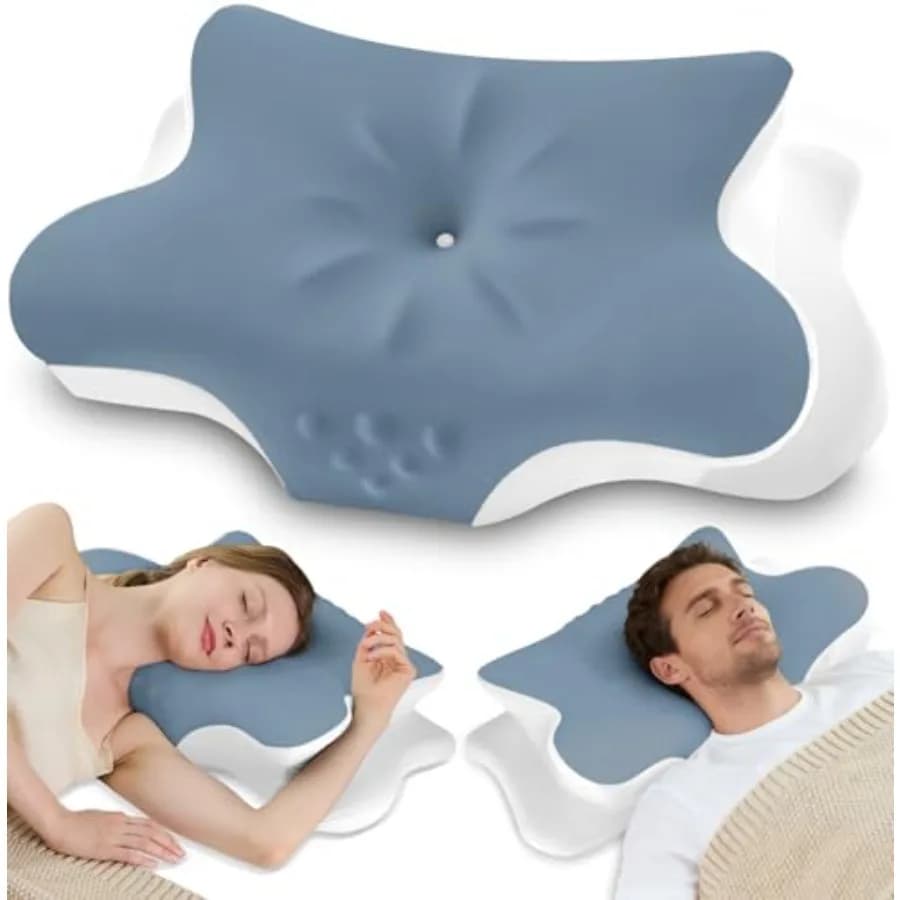 Cuscino Cervicale per Alleviare il Dolore, Cuscino Ergonomico in Memory Foam per Chi Dorme sul Fianco, Cuscino Ortopedico Sagomato per Supporto del Collo